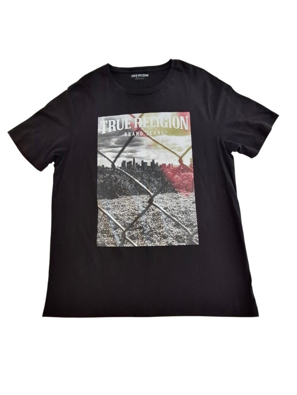 True Religion City Sky Line T Shirt Mens Size 2XL Relaxed Fit Black Soft Cotton